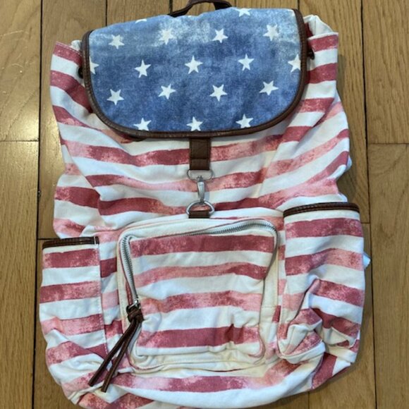 Aeropostale American USA Flag Backpack Blue Red White Stripes & Stars - Picture 3 of 7